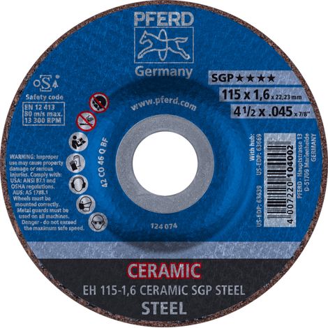 PFERD TOOLS Trennscheibe EH 115x1,6x22,23 mm gekröpft CERAMIC Speziallinie SGP STEEL für Stahl 25 Stk