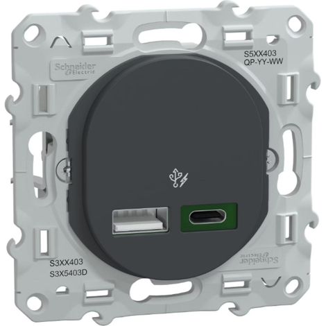 Chargeur USB A 7,5W + C 45W type C - Ovalis - anthracite - Schneider (1/3)