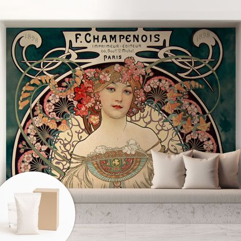 Tapete Vliestapete mit Kleber für Wohnzimmer Schlafzimmer Küche - Wanddekoration  Blumensymmetrie 208x146 cm