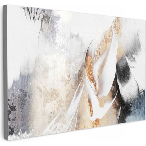 TABLEAU SUR TOILE Luxe - Abstrait - Or - Blanc Toile Peinture Grand Format XXL 150x100 cm