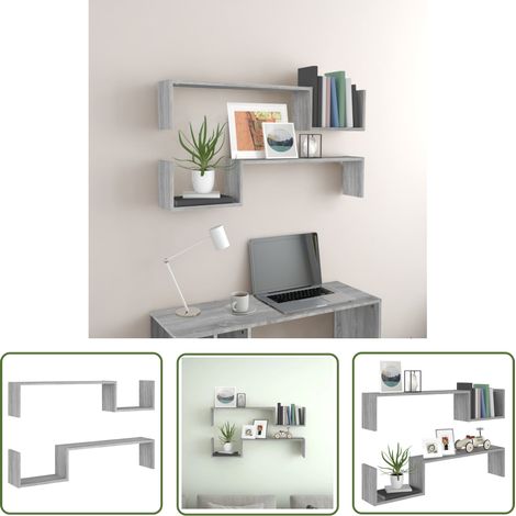 The Living Store Wandregale 2 Stk. Grau Sonoma 100x15x20 cm Holzwerkstoff - Wandregal - Grau - Holzwerkstoff - Deko Regal - Wohnraumgestaltung (1/5)