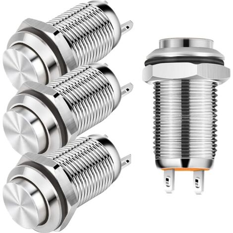 Interruptor pulsador autoblocante impermeable Gebildet de 4 piezas de 12 mm, de cobre niquelado, con encendido y apagado (cabeza arriba)