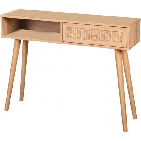 Console bois et 1 tiroir rotin- 100x30x81cm (1/7)