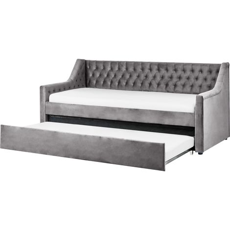 Cama con somier de terciopelo gris claro 90 x 200 cm con botones Montargis (1/5)