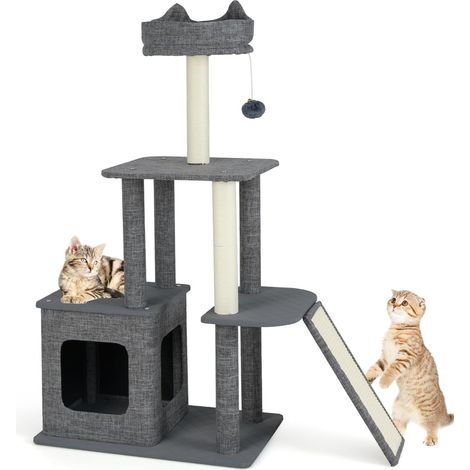 Albero per gatti interno 117 cm torre con tiragraffi in sisal e condominio, Mobili con giochi appesi e piattaforma versatili (1/4)