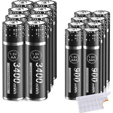 Batterie Rechargeable, Capacité de 3400mWh, Technologie de Charge Intelligente, 8AA 8AAA (1/2)