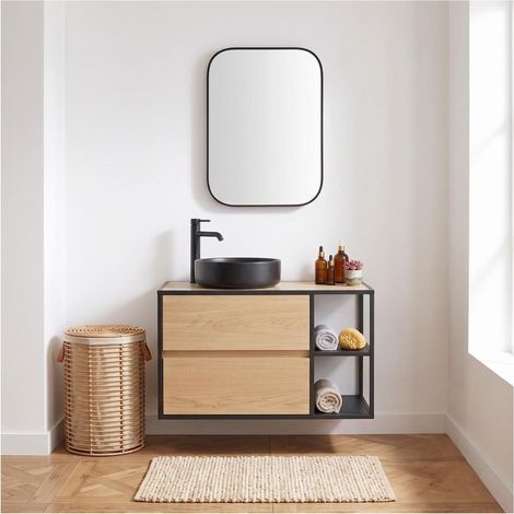 Mob-In – Meuble bas de salle de bain 70 cm – 2 tiroirs à fermeture progressive – Étagères métalliques réversibles – MDF suspendu moderne (1/5)