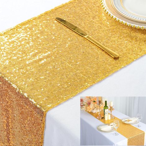 Camino de mesa rectangular con purpurina dorada – ideal para bodas, fiestas y decoraciones (30 cm x 180 cm) (1/5)