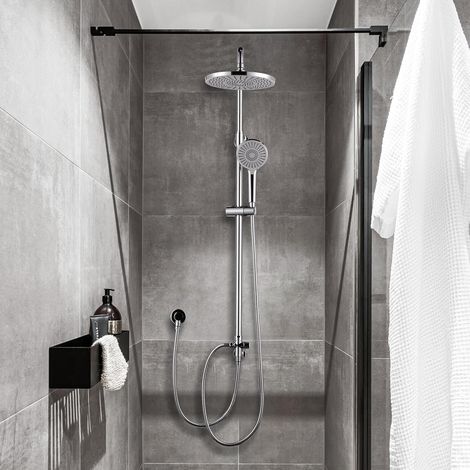 Shower Column without Tap, Shower Set with Round Head and Anti-Limescale Hand Shower, Adjustable Height Shower Mixer Tap in Stainless Steel, Chrome (1/5)