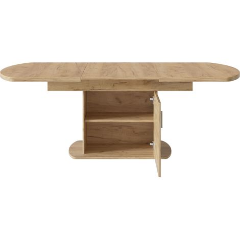 Table à manger ovale extensible avec rangement 140-200x80x75 cm, finition chêne (1/5)