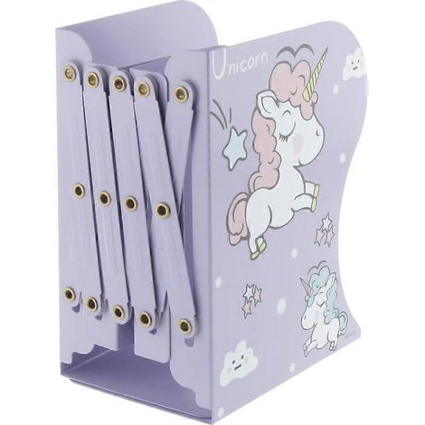 1 porte-livres rétractable, boîte de rangement de bureau pliable pour livres, serre-livres rétractable grande capacité, serre-livres en métal licorne violette (1/5)