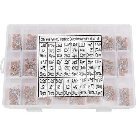 Sortiment mit 720 Keramikkondensatoren (24 Typen, 0,1 µF–100 nF, 50 V) inklusive Aufbewahrungsbox