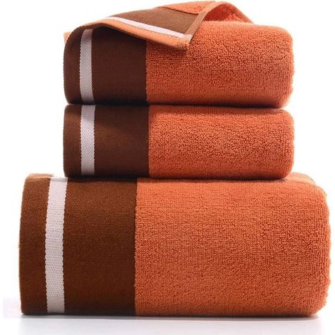 Ensemble de 3 serviettes ultra douces en coton peigné, absorbantes et luxueuses, pour le visage et les mains. Couleur orange.