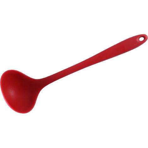 Louche à soupe en silicone de 28,5 cm (11,2 po) avec poignée ergonomique et résistante à la chaleur, idéale pour la cuisine et les repas à la maison (rouge). (1/5)