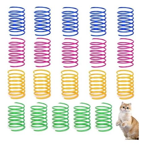 40-teiliges Spiral-Katzenspielzeug, faltbares Kunststoff-Federspielzeug, buntes Federspielzeug für Katzen, für Haustiere (bunt)