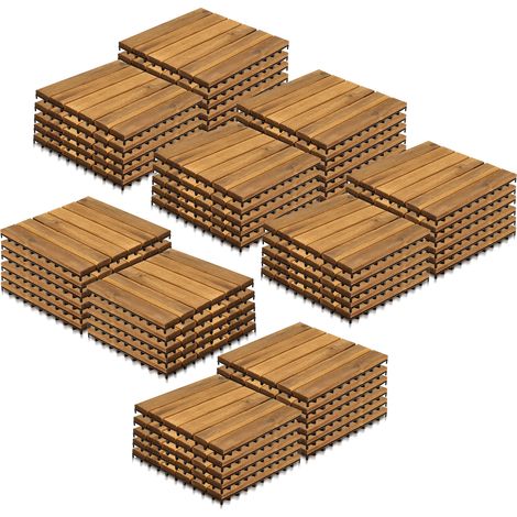 Jiubiaz 88STK Holzfliese Akazie 30 x 30 Klickfliesen Balkon Terrassenfliesen Holz Terrassenplatten Klicksystem Außen,wetterfest rutschfest