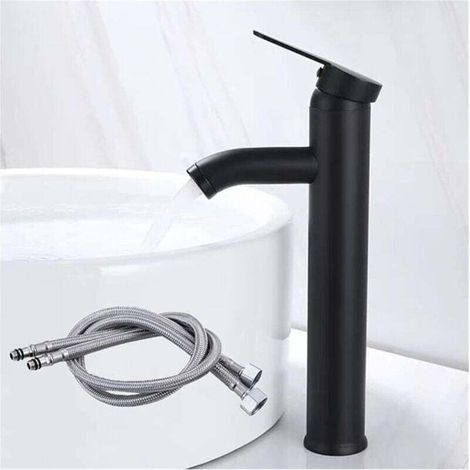 Mitigeur de lavabo,salle de bain robinet, Robinet mitigeur de table pour eau chaude et eau froide, noir mat - 30cm (1/4)