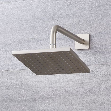 Aldwick - Pommeau de Douche Carré de 20 cm avec Bras Mural - Nickel Brossé (1/5)