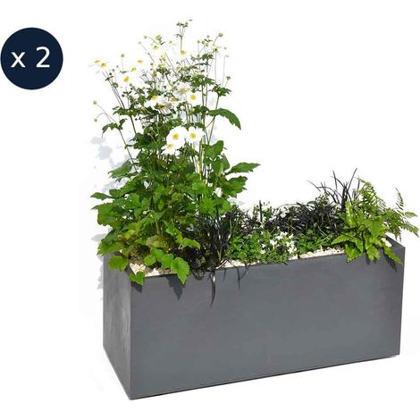 EDA – Jardinières rectangulaires Volcania en polypropylène 99,5 x 39,5 x 43,5 cm – Gris anthracite – Réserve d'eau intégrée – Fabriquées en France (1/4)
