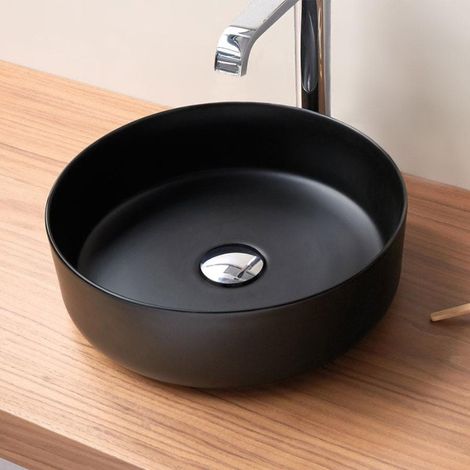 Lavabo sobre encimera redondo en cerámica MARSALA negro  Ø35.5 cm Negro mate