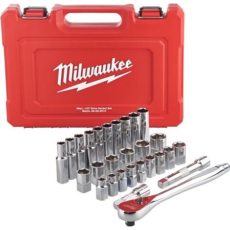 Milwaukee Juego de llaves de vaso rojo 28 piezas duradero (1/4)