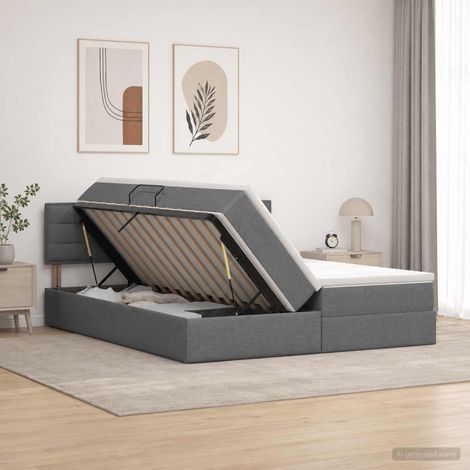 Cama de almacenamiento LED con colchón Gris oscuro 200 x 200 cm (1/5)