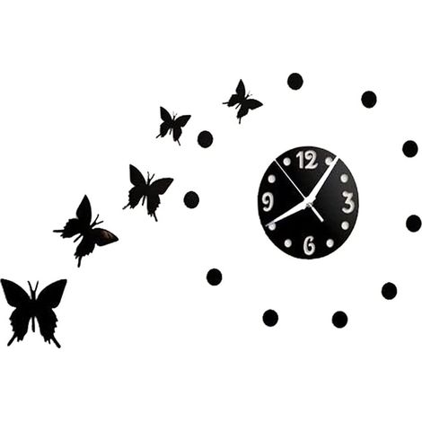 Orologio a Parete Adesivo Sticker componibile Tridimensionale 3D Nero Moderno Decorazione murales Farfalle (1/2)