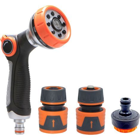 Ensemble de pistolet d'arrosage, Pistolet multifonction haute pression avec interrupteur au pouce, 2 raccords d'eau, 1 raccord de robinet, Exclusivité, Noir (1/4)