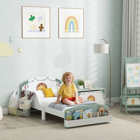 Lit enfant 70x140cm lit enfant barrière sécurité sommier à lattes espace rangement vert