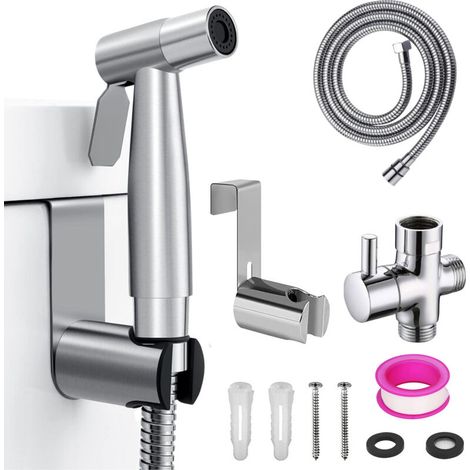 Bidet-Toilettensprüher aus Edelstahl, tragbarer Toilettensprüher mit 150 cm Schlauch und Wasserumstellventil Typ 2CMT
