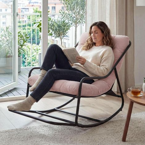 Übergroßer Schaukelstuhl mit Fußstütze, gepolstert, für Innen & Außen, bis 160kg, Pink (1/5)