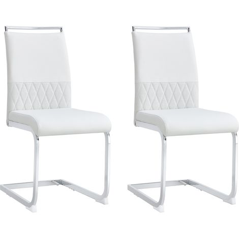 Sedie da pranzo moderne, set da 2, imbottite in PU e lino bianco (1/5)