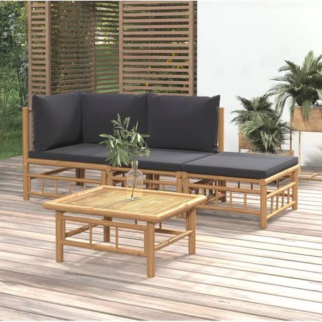 4-tlg. Garten-Lounge-Set mit Dunkelgrauen Kissen Bambus