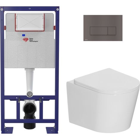 Pack WC bâti-support autoportant + WC suspendu sans bride Ceramia avec abattant SoftClose + plaque (STCE14WT03-U)