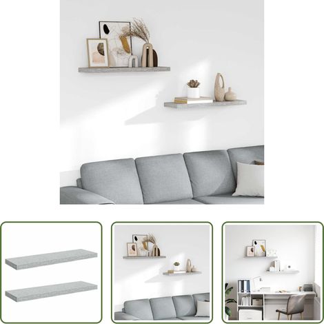 MDF nid d'abeille - Étagères murales flottantes 2 pcs gris béton 80x23,5x3,8 cm MDF (1/5)