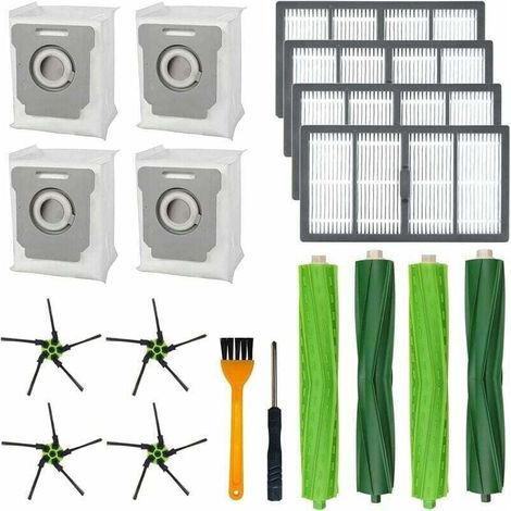 Accessoires pour Aspirateurs pour Irobot Roomba S9 S9+, Kit Filtre et Brosse pour Irobot Roomba, avec 4 Brosses en Caoutchouc, 4 Sacs à Poussière, 6 Brosses Latérales, 4 Filtres, 1 Tournevis (1/4)
