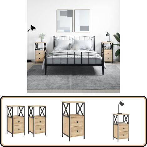 Nachttische 2 Stk. Sonoma-Eiche 34x35,5x70 cm Holzwerkstoff - Nachttische - Holznachtschränke - Kommode - Schlafzimmermöbel - Sonoma-Eiche