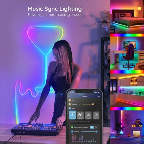 Ortviai Bande LED RGB avec Contrôle App et Synchro Musique – 5 m, 90 LED, Éclairage Ambiant pour Bureau, Chambre ou Décoration Intérieure (1/4)