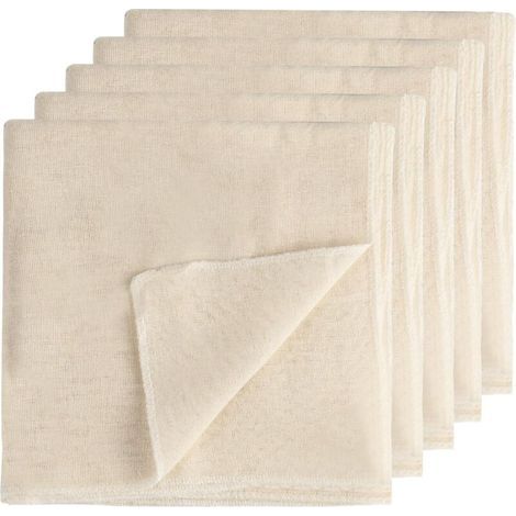 Lot de 5 étamines en mousseline de coton lavables et non blanchies pour filtrer les jus, les fromages, le beurre, le thé et le café (60 x 60 cm) (1/4)