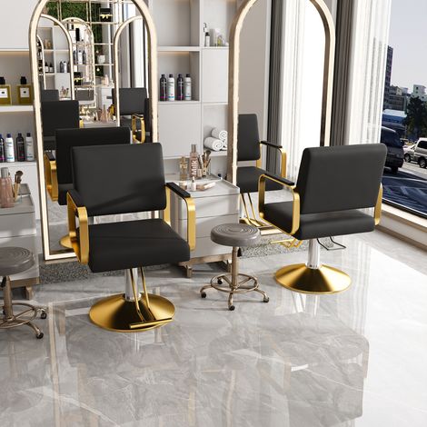 Fauteuil de coiffeur hydraulique avec rotation à 360°, socle doré stable, mousse haute densité et similicuir imperméable pour salon de coiffure, studio de tatouage et spa, lot de 1 (chaise de salon hy (1/4)