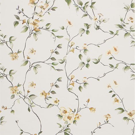 Papier Peint Revêtement Vinyle Plastique Adhésif Beige Papier Peint pour Salon Motif Feuilles et Fleurs Amovible Papier Adhésif pour Cuisine Armoire Porte 44,5x500cm (1/5)