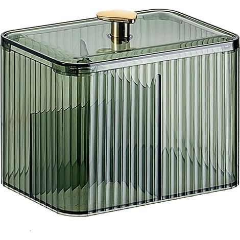Boîte à Coton Tige avec Couvercle, Boîte Rangement Cotons pour Salle de Bain, Chambre à Coucher, Organiseur de Maquillage pour Boules de Coton, Tampons, Cosmétiques (Vert) (1/5)