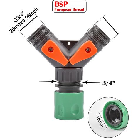 Raccord en Y pour robinet d'arrosage à 2 voies (L) 1/2 3/4 Filetage, raccord réglable, joint de commande. (1/5)