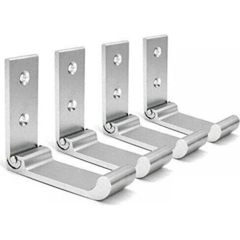 4-Piece Folding Wall Hook, Adjustable Aluminum Headphone Holder (Fits All Headphone Sizes) - Silver