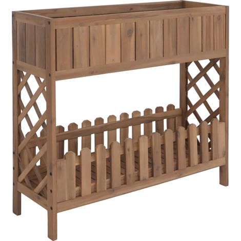 Hochbeet HHG-450, Blumen-/Pflanzkasten Blumenregal Ablage, Outdoor Akazie Holz MVG-zertifiziert 90x95x31cm hellbraun