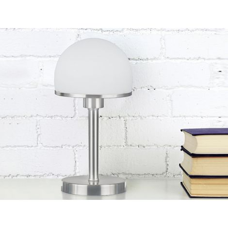 LED Tischleuchte Silber Glasschirm Weiß - Touch dimmbar, Höhe 39cm (1/5)