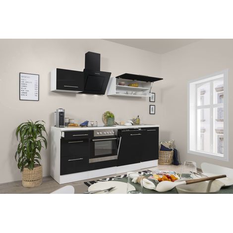 Cuisine Kitchenette Bloc cuisine Blanc Noir Amanda 220 cm Respekta Premium