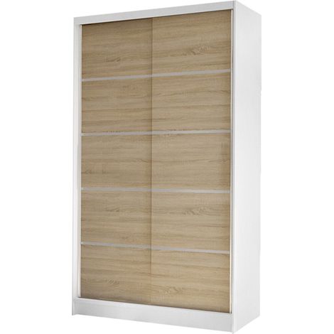 Armario Closico Fractor IV, Blanco + Roble Sonoma, 200x100x58cm, Puertas de armario: Correderas, Número de estantes: 4