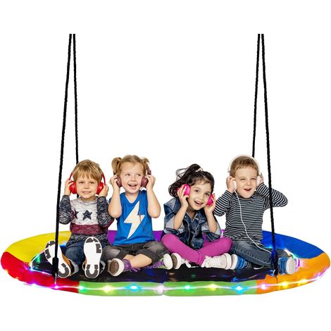 Balançoire Soucoupe Ovale Ø 150 cm avec LED, Balançoire Nid d'Oiseau en Tissu Oxford avec Cordes Réglables (100-180cm), Charge 150kg (1/5)