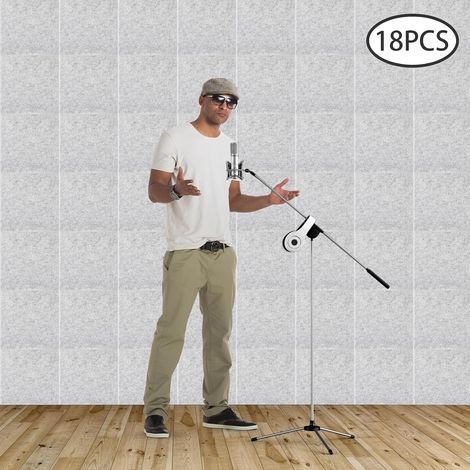 18 Stück Schalldämpfer Klebrige Polyesterfaser Schalldämmung, Wohnzimmer Büro Spielzimmer KTV Kino Schlafzimmer, 30 x 30 cm (Silber) (1/5)